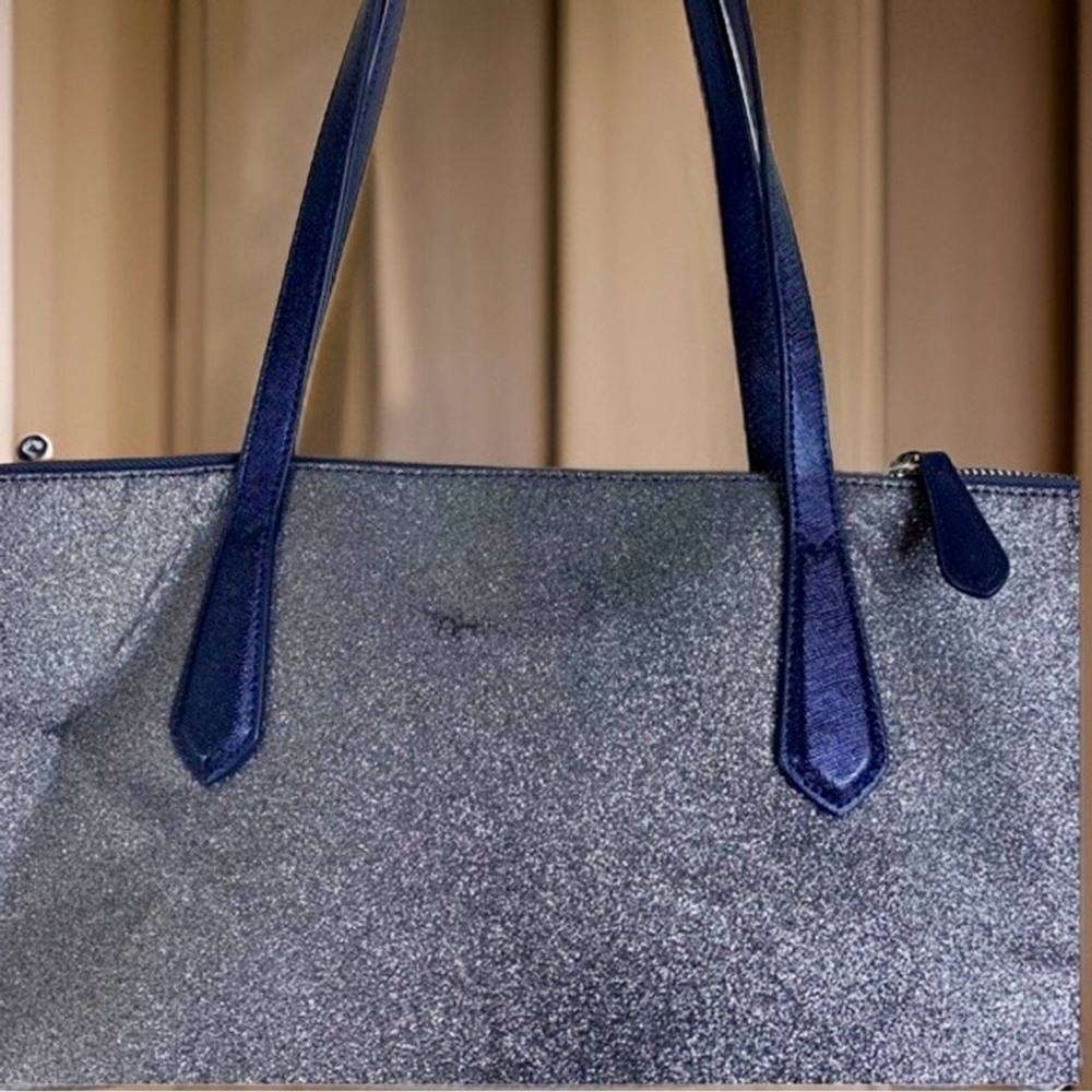 Kate Spade Lola Joely Glitter Tote Large Dusk Navy Shimmery Carryall - Picture 5 of 13